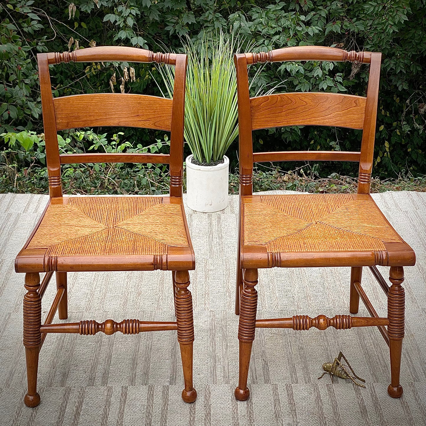 Vintage Pair of Wooden Rush Seat Accent Chairs