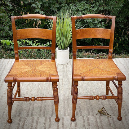 Vintage Pair of Wooden Rush Seat Accent Chairs