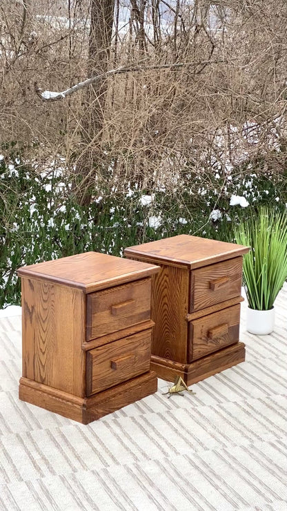 Pair of Vintage Oak Nightstands