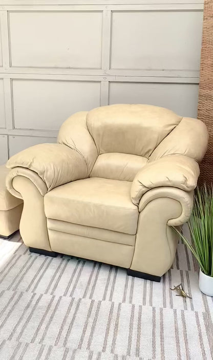 Modern Plush Leather Chair & Ottoman