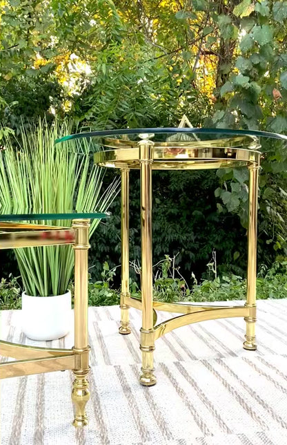 Pair of Brass Glass Coffee & Side Tables