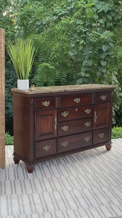 Modern Wooden Marble Top Credenza