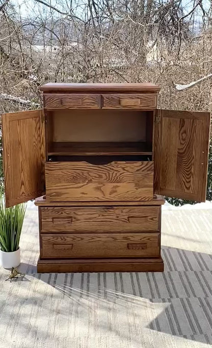 Vintage Oak Highboy Dresser