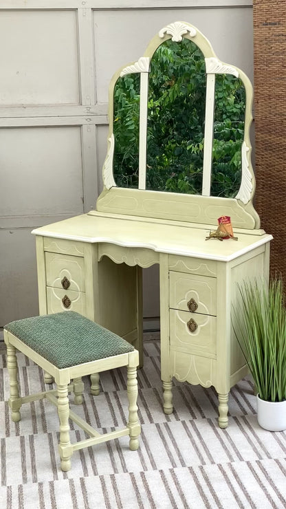 Vintage Painted Mahogany Vanity & Bench