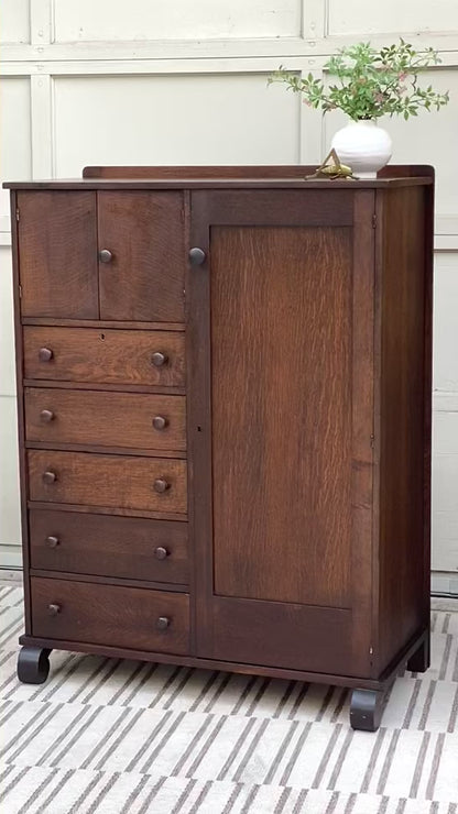 Vintage Arts & Crafts Craftsman Tall Dresser Cabinet