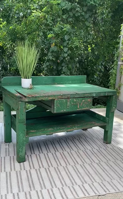 Vintage Green Wooden Work Bench