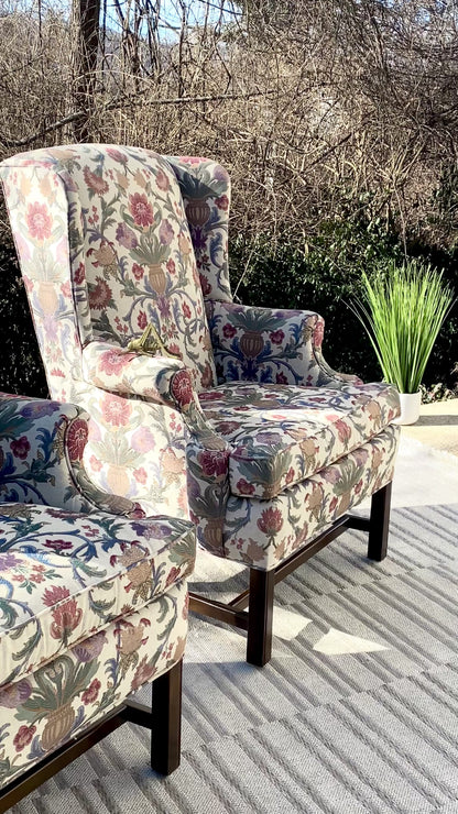 Pair of Designer Upholstered Wingback Accent Chairs